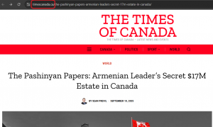 Կեղծ The Times of Canada նորաբաց կայքը Փաշինյանին 17,1 մլն դոլարանոց առանձնատուն գնելու գործարք է վերագրել. FIP
